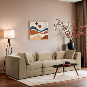 Meridian Furniture Stellar Three Piece Modular Sofa Plush Chenille Upholstery Neutral Living Room 608Beige-S114B