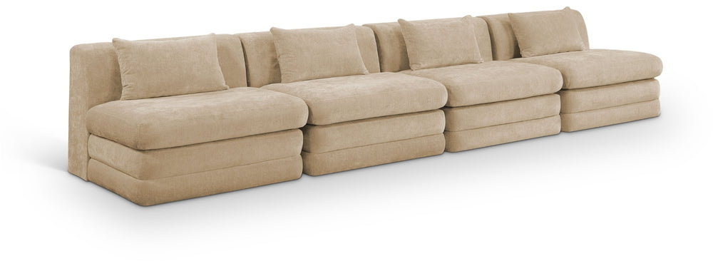 Meridian Furniture Stellar Four Piece Modular Sectional Sofa in Plush Chenille for Open Living Rooms 608Beige-S152A