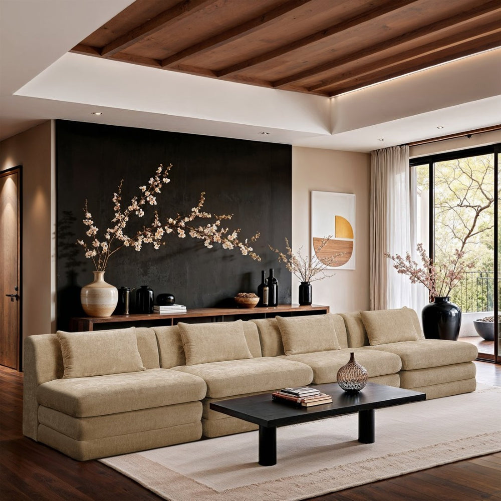 Meridian Furniture Stellar Four Piece Modular Sectional Sofa in Plush Chenille for Open Living Rooms 608Beige-S152A