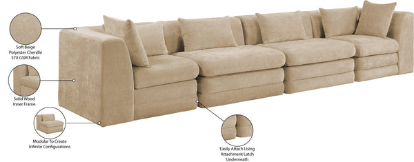 Meridian Furniture Stellar Four Piece Modular Sectional Sofa in 570 Gsm Chenille for Open Living Rooms 608Beige-S152B