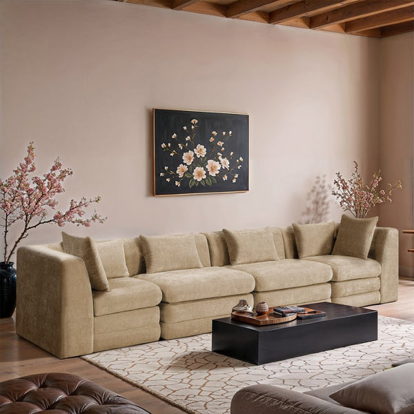 Meridian Furniture Stellar Four Piece Modular Sectional Sofa in 570 Gsm Chenille for Open Living Rooms 608Beige-S152B