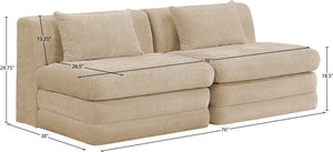 Meridian Furniture Stellar Two Piece Modular Sofa Plush Chenille Upholstery Low Profile Living Room 608Beige-S76A