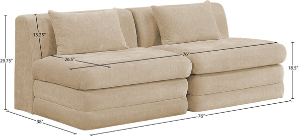 Meridian Furniture Stellar Two Piece Modular Sofa Plush Chenille Upholstery Low Profile Living Room 608Beige-S76A