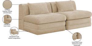 Meridian Furniture Stellar Two Piece Modular Sofa Plush Chenille Upholstery Low Profile Living Room 608Beige-S76A