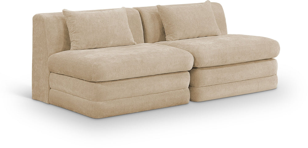 Meridian Furniture Stellar Two Piece Modular Sofa Plush Chenille Upholstery Low Profile Living Room 608Beige-S76A