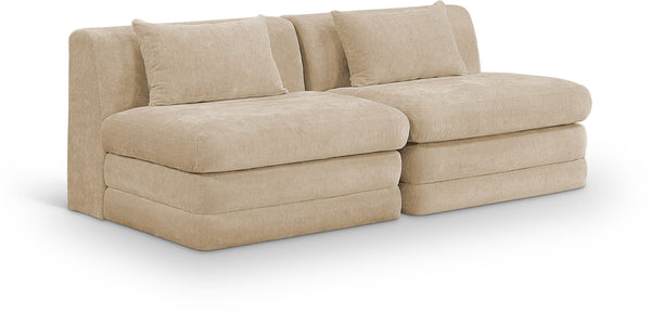 Meridian Furniture Stellar Two Piece Modular Sofa Plush Chenille Upholstery Low Profile Living Room 608Beige-S76A