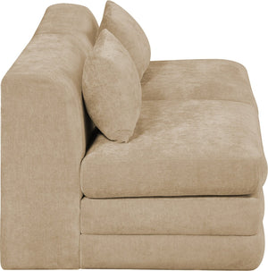 Meridian Furniture Stellar Two Piece Modular Sofa Plush Chenille Upholstery Low Profile Living Room 608Beige-S76A