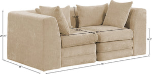 Meridian Furniture Stellar Two Piece Modular Sofa with Plush Chenille Upholstery for Modern Living Rooms 608Beige-S76B