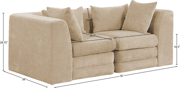 Meridian Furniture Stellar Two Piece Modular Sofa with Plush Chenille Upholstery for Modern Living Rooms 608Beige-S76B