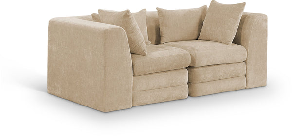 Meridian Furniture Stellar Two Piece Modular Sofa with Plush Chenille Upholstery for Modern Living Rooms 608Beige-S76B