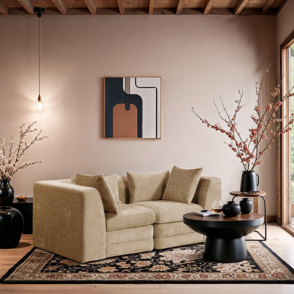 Meridian Furniture Stellar Two Piece Modular Sofa with Plush Chenille Upholstery for Modern Living Rooms 608Beige-S76B
