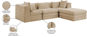 Meridian Furniture Stellar Four Piece Chenille Modular Sectional Sofa for Open Plan Living Spaces 608Beige-Sec4A