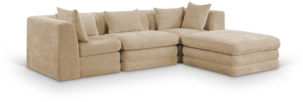 Meridian Furniture Stellar Four Piece Chenille Modular Sectional Sofa for Open Plan Living Spaces 608Beige-Sec4A