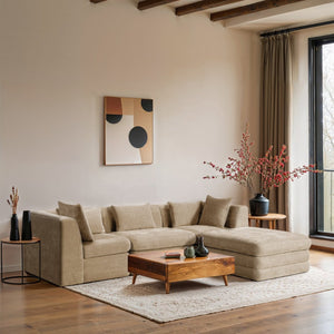 Meridian Furniture Stellar Four Piece Chenille Modular Sectional Sofa for Open Plan Living Spaces 608Beige-Sec4A