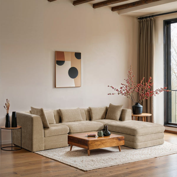 Meridian Furniture Stellar Four Piece Chenille Modular Sectional Sofa for Open Plan Living Spaces 608Beige-Sec4A