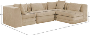 Meridian Furniture Stellar Four Piece Chenille Modular Sectional Plush Seating for Open Living Spaces 608Beige-Sec4B