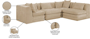 Meridian Furniture Stellar Four Piece Chenille Modular Sectional Plush Seating for Open Living Spaces 608Beige-Sec4B