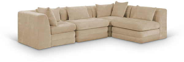 Meridian Furniture Stellar Four Piece Chenille Modular Sectional Plush Seating for Open Living Spaces 608Beige-Sec4B