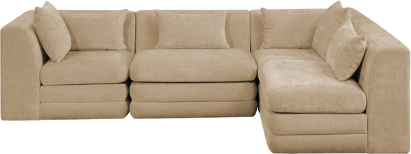 Meridian Furniture Stellar Four Piece Chenille Modular Sectional Plush Seating for Open Living Spaces 608Beige-Sec4B