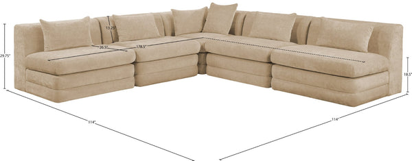 Meridian Furniture Stellar Five Piece Modular Sectional Plush Chenille Upholstered Family Living Room Sofa 608Beige-Sec5B