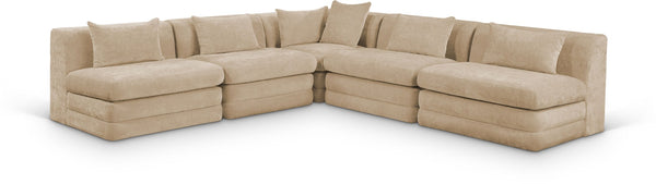 Meridian Furniture Stellar Five Piece Modular Sectional Plush Chenille Upholstered Family Living Room Sofa 608Beige-Sec5B