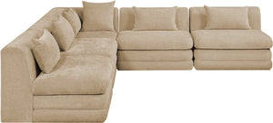 Meridian Furniture Stellar Five Piece Modular Sectional Plush Chenille Upholstered Family Living Room Sofa 608Beige-Sec5B