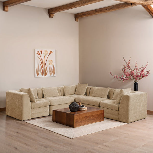Meridian Furniture Stellar Five Piece Chenille Modular Sectional Plush Seating for Any Living Room 608Beige-Sec5C