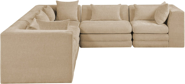 Meridian Furniture Stellar Five Piece Chenille Modular Sectional Plush Seating for Any Living Room 608Beige-Sec5C