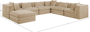 Meridian Furniture Stellar Seven Piece Chenille Modular Sectional Soft Beige Velvety Weave Living Room Sofa 608Beige-Sec7A