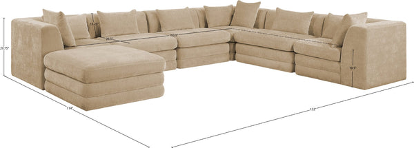 Meridian Furniture Stellar Seven Piece Chenille Modular Sectional Soft Beige Velvety Weave Living Room Sofa 608Beige-Sec7A