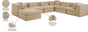 Meridian Furniture Stellar Seven Piece Chenille Modular Sectional Soft Beige Velvety Weave Living Room Sofa 608Beige-Sec7A