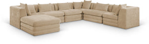 Meridian Furniture Stellar Seven Piece Chenille Modular Sectional Soft Beige Velvety Weave Living Room Sofa 608Beige-Sec7A