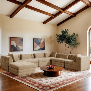 Meridian Furniture Stellar Seven Piece Chenille Modular Sectional Soft Beige Velvety Weave Living Room Sofa 608Beige-Sec7A