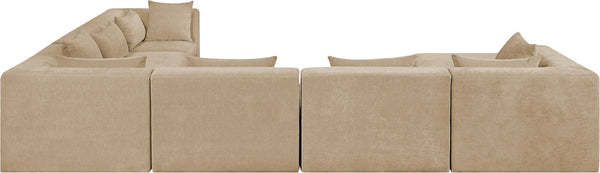 Meridian Furniture Stellar Seven Piece Chenille Modular Sectional Soft Beige Velvety Weave Living Room Sofa 608Beige-Sec7A