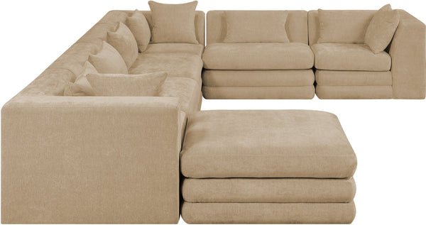 Meridian Furniture Stellar Seven Piece Chenille Modular Sectional Soft Beige Velvety Weave Living Room Sofa 608Beige-Sec7A