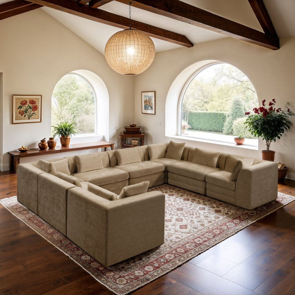 Meridian Furniture Stellar Eight Piece Modular Sectional Plush Chenille Upholstery Open Living Room 608Beige-Sec8A