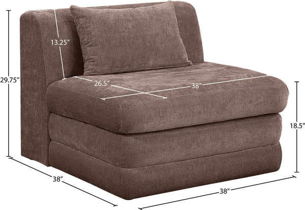 Meridian Furniture Stellar Modular Armless Chair in 570 Gsm Chenille Plush Upholstered Sectional for Living Room Brown 608Brown-Armless