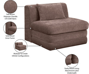 Meridian Furniture Stellar Modular Armless Chair in 570 Gsm Chenille Plush Upholstered Sectional for Living Room Brown 608Brown-Armless