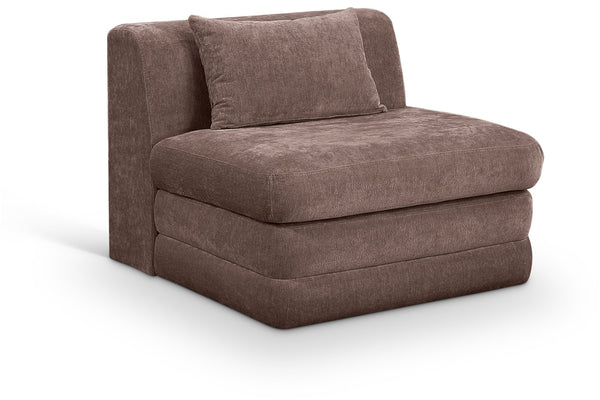 Meridian Furniture Stellar Modular Armless Chair in 570 Gsm Chenille Plush Upholstered Sectional for Living Room Brown 608Brown-Armless