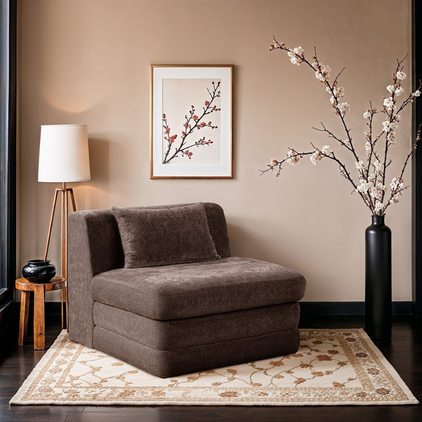 Meridian Furniture Stellar Modular Armless Chair in 570 Gsm Chenille Plush Upholstered Sectional for Living Room Brown 608Brown-Armless
