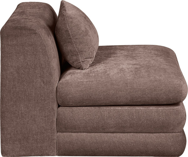 Meridian Furniture Stellar Modular Armless Chair in 570 Gsm Chenille Plush Upholstered Sectional for Living Room Brown 608Brown-Armless