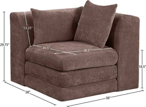 Meridian Furniture Stellar Plush Chenille Upholstered Modular Corner Accent Chair for Contemporary Living Rooms Brown 608Brown-Corner