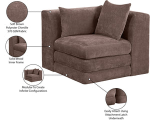 Meridian Furniture Stellar Plush Chenille Upholstered Modular Corner Accent Chair for Contemporary Living Rooms Brown 608Brown-Corner