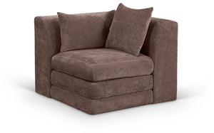 Meridian Furniture Stellar Plush Chenille Upholstered Modular Corner Accent Chair for Contemporary Living Rooms Brown 608Brown-Corner