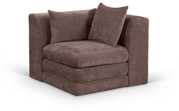Meridian Furniture Stellar Plush Chenille Upholstered Modular Corner Accent Chair for Contemporary Living Rooms Brown 608Brown-Corner
