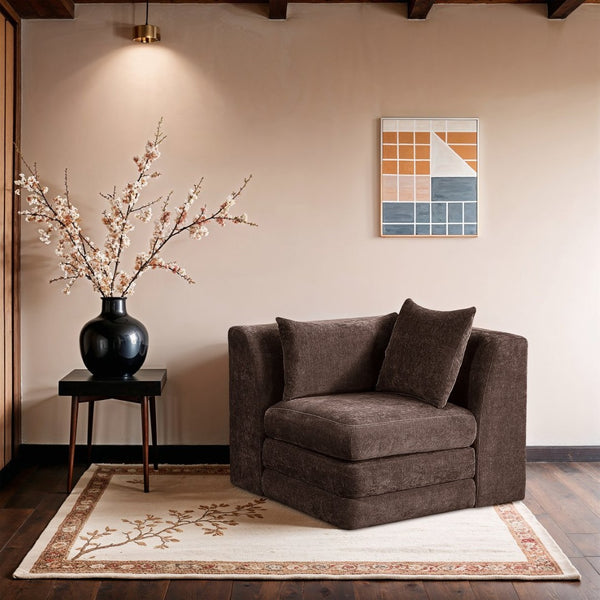 Meridian Furniture Stellar Plush Chenille Upholstered Modular Corner Accent Chair for Contemporary Living Rooms Brown 608Brown-Corner