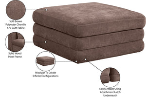 Meridian Furniture Stellar Chenille Upholstered Modular Ottoman Plush Sectional Seating for Contemporary Living Rooms Brown 608Brown-Ott