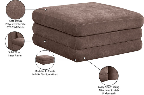Meridian Furniture Stellar Chenille Upholstered Modular Ottoman Plush Sectional Seating for Contemporary Living Rooms Brown 608Brown-Ott