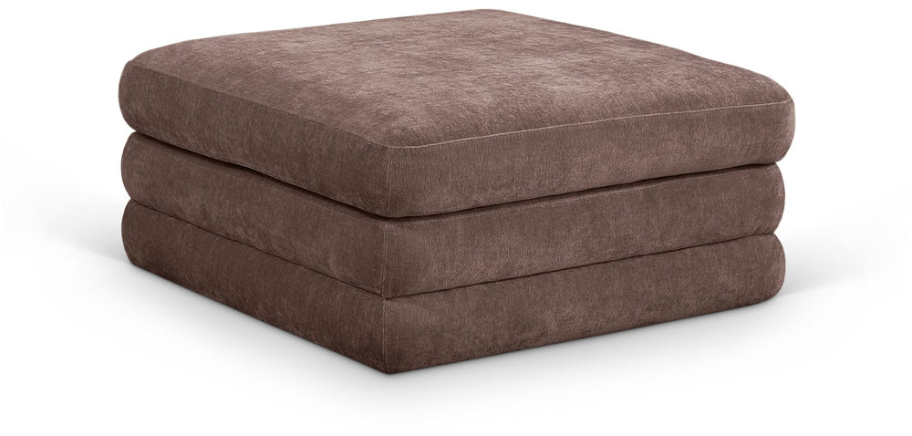 Meridian Furniture Stellar Chenille Upholstered Modular Ottoman Plush Sectional Seating for Contemporary Living Rooms Brown 608Brown-Ott