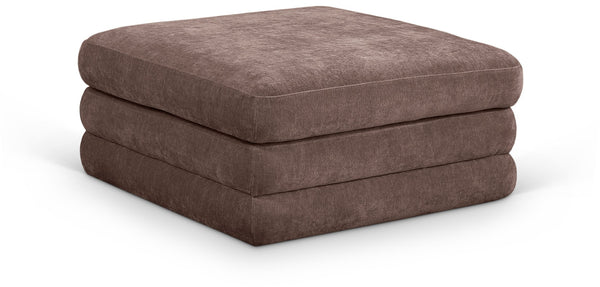 Meridian Furniture Stellar Chenille Upholstered Modular Ottoman Plush Sectional Seating for Contemporary Living Rooms Brown 608Brown-Ott
